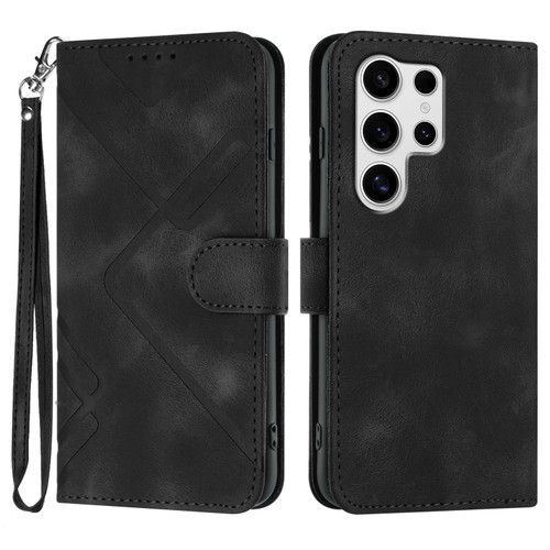 Samsung Galaxy S25 Ultra 5G Line Pattern Skin Feel Leather Phone Case - Black